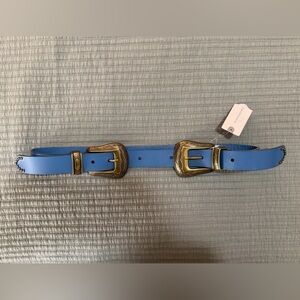 Anthropologie Blue Belt with Gold Buckles size small